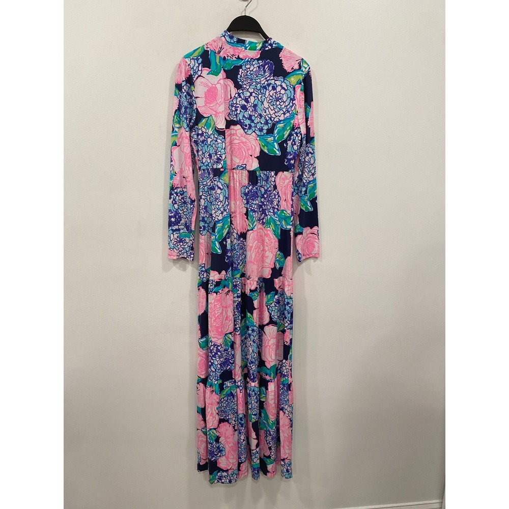 Lilly Pulitzer Martinique Tiered Maxi Dress Womens MED Navy Blue Floral Resort - Picture 7 of 16